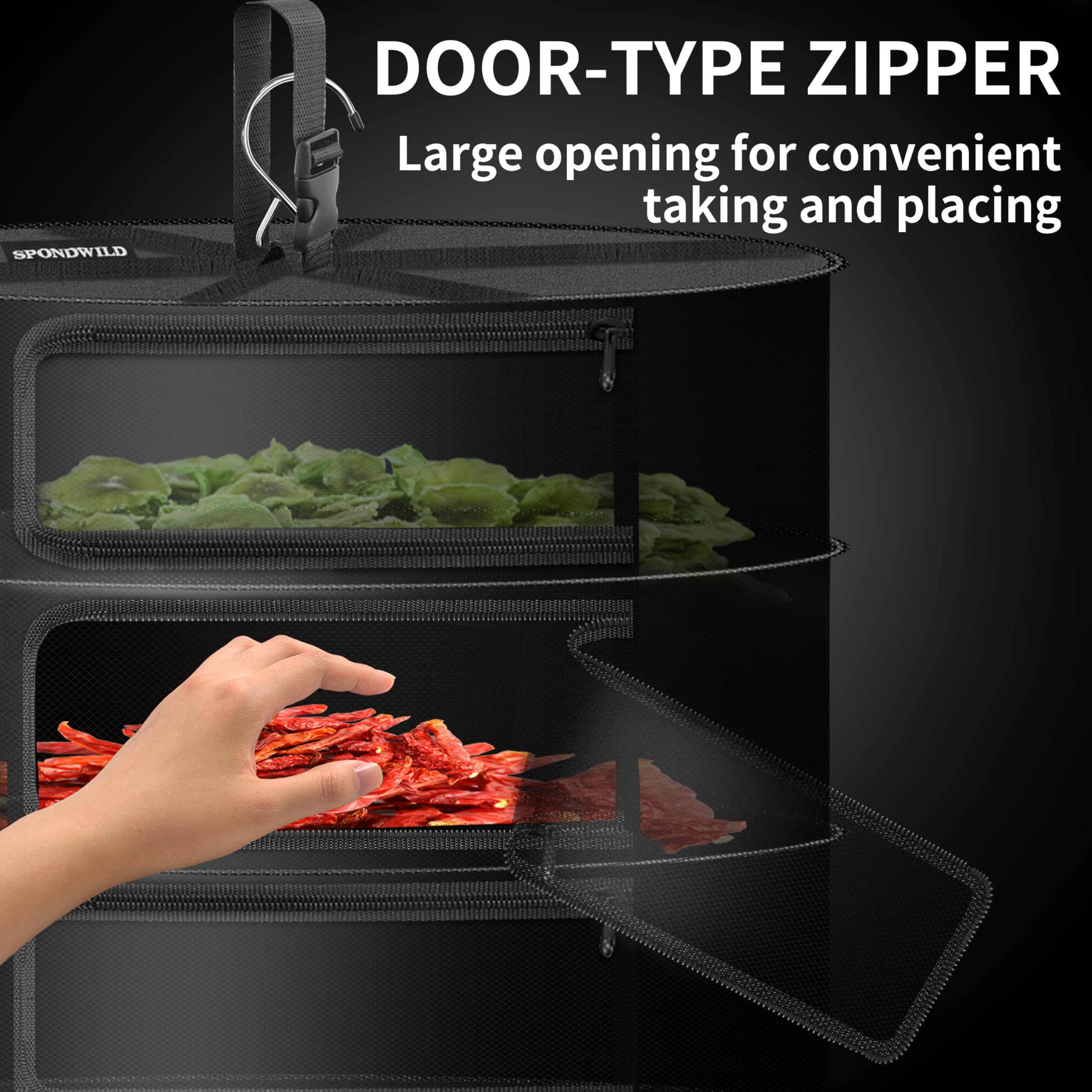 SPONDWILD Herb Drying Rack with zippered windows open