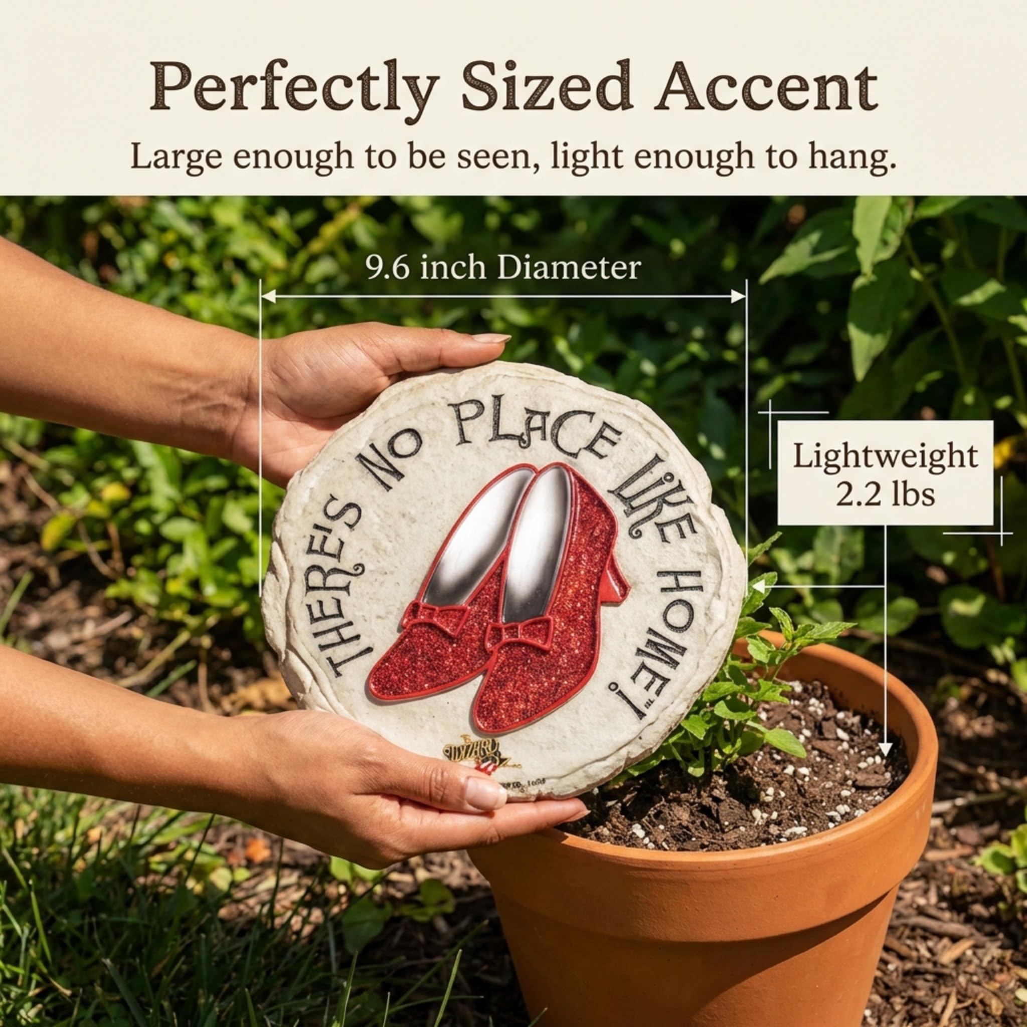 Spoontiques Ruby Slippers Stepping Stone displayed in a garden setting