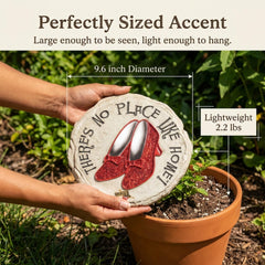 Spoontiques Ruby Slippers Stepping Stone displayed in a garden setting