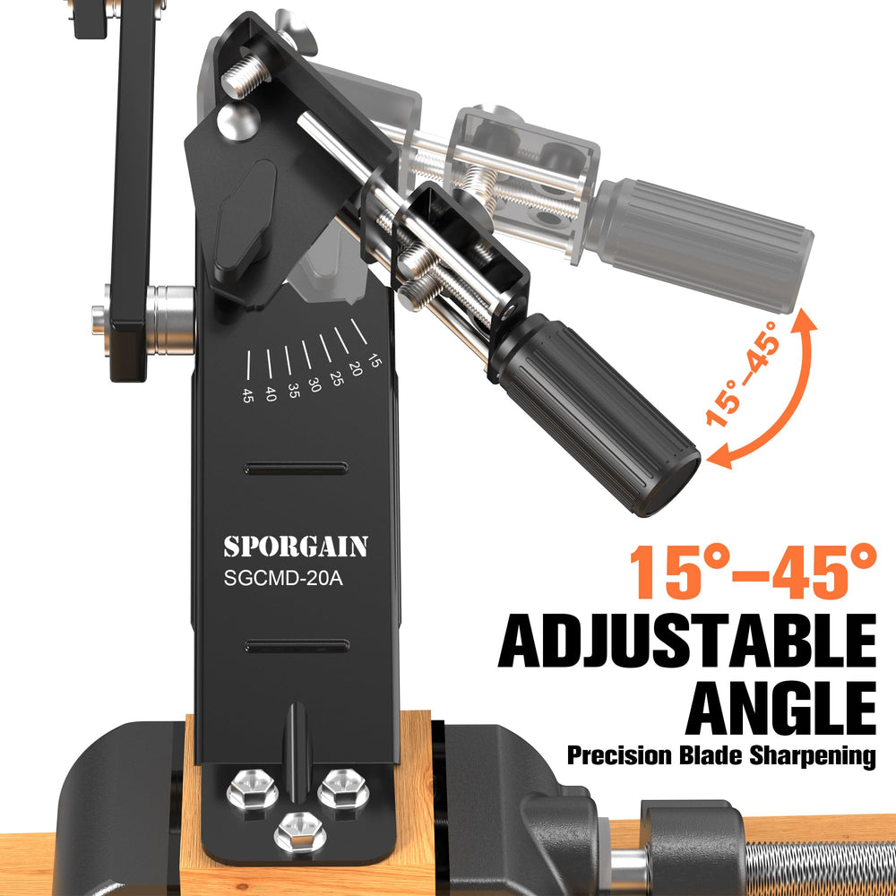 SporGain Lawn Mower Blade Sharpener on workbench