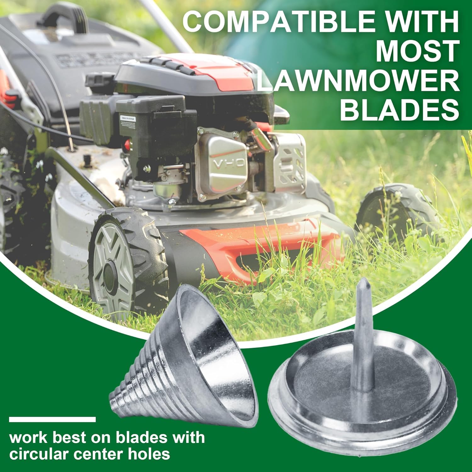 SporGain lawn mower sharpener in use on a mower blade