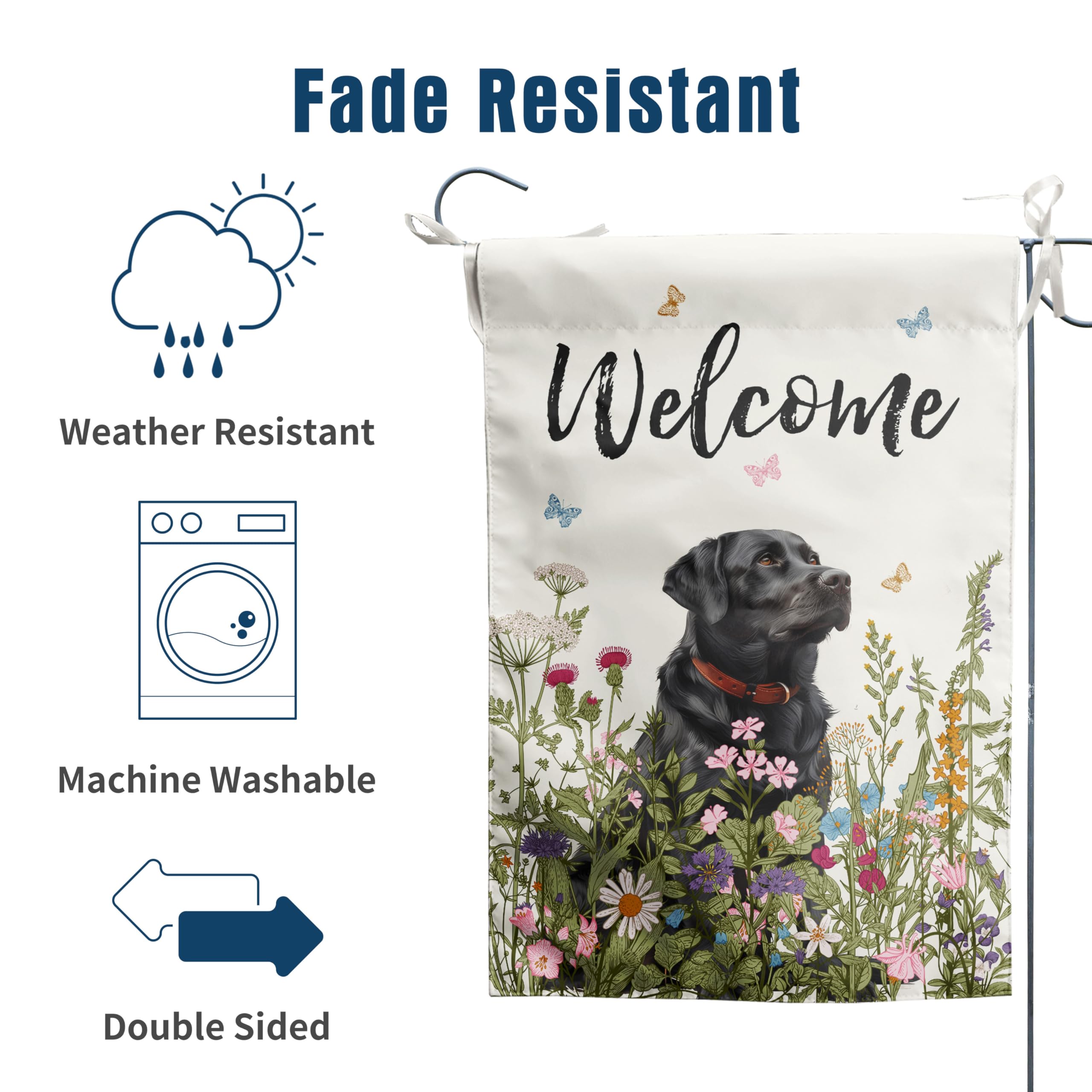 Spring-themed Black Lab Garden Flag displayed outdoors