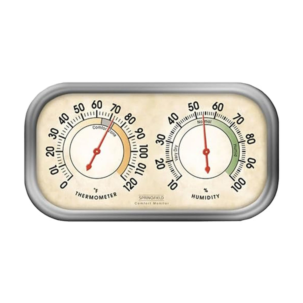 Springfield Humidity Meter and Indoor Thermometer front view in silver