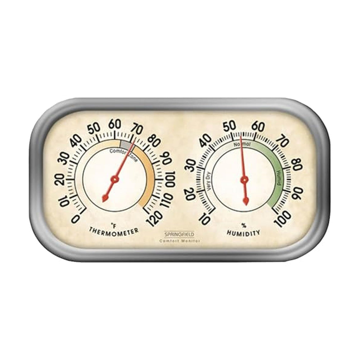 Springfield Humidity Meter and Indoor Thermometer front view in silver
