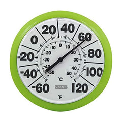Springfield Indoor Outdoor Big and Bold Dial Thermometer front view, 8 inches, green