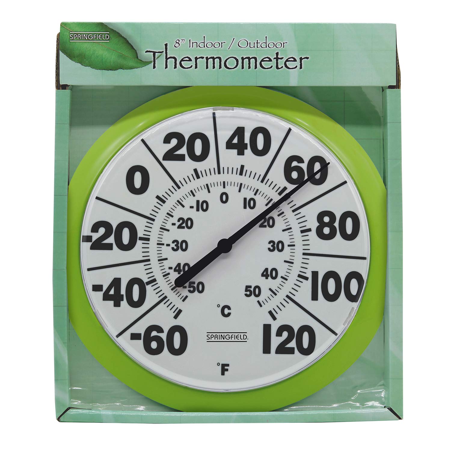 Springfield thermometer in a garden setting, surrounded by plants