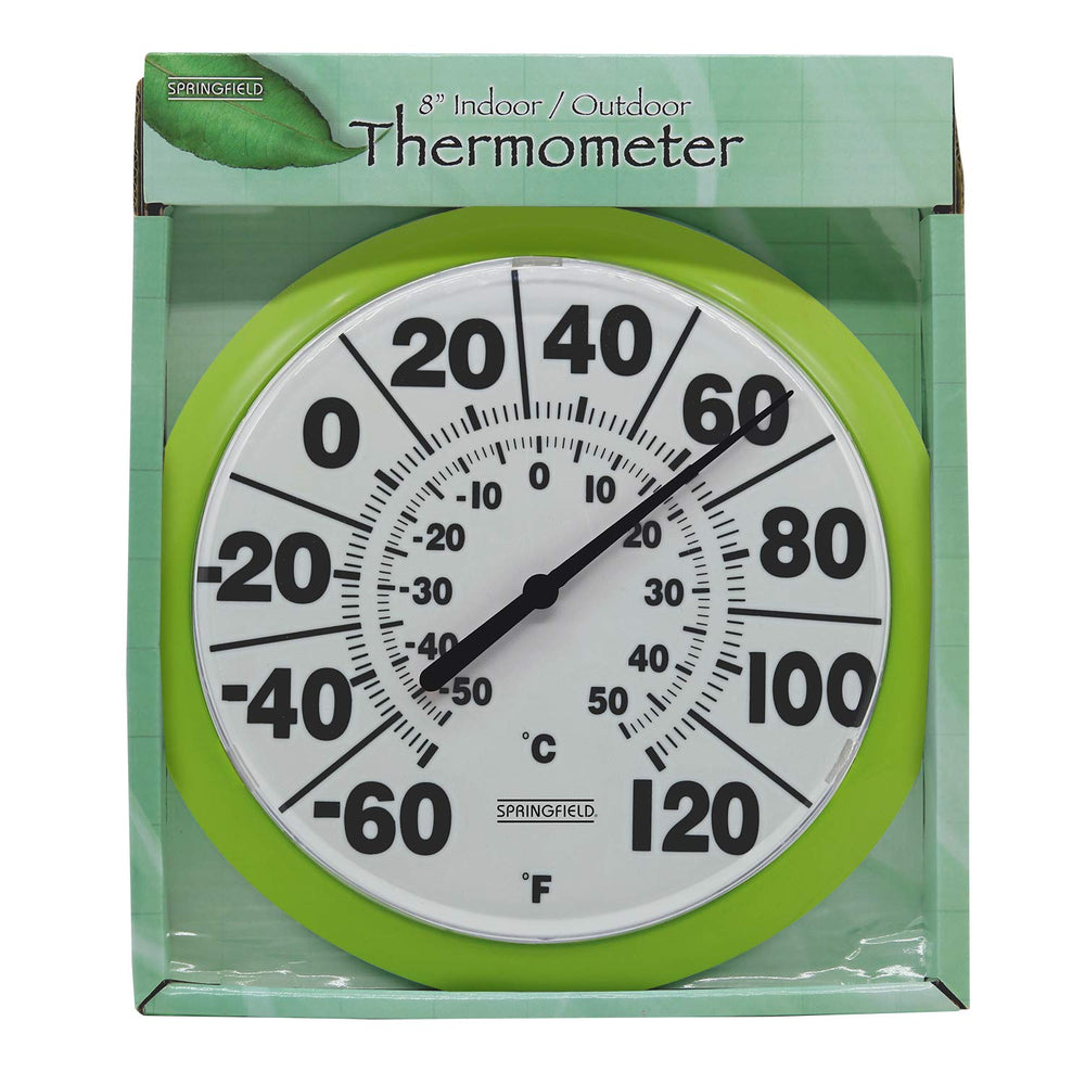 Springfield thermometer in a garden setting, surrounded by plants