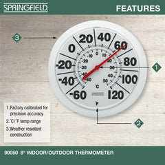 Springfield thermometer showing temperature range from -60°F to 120°F