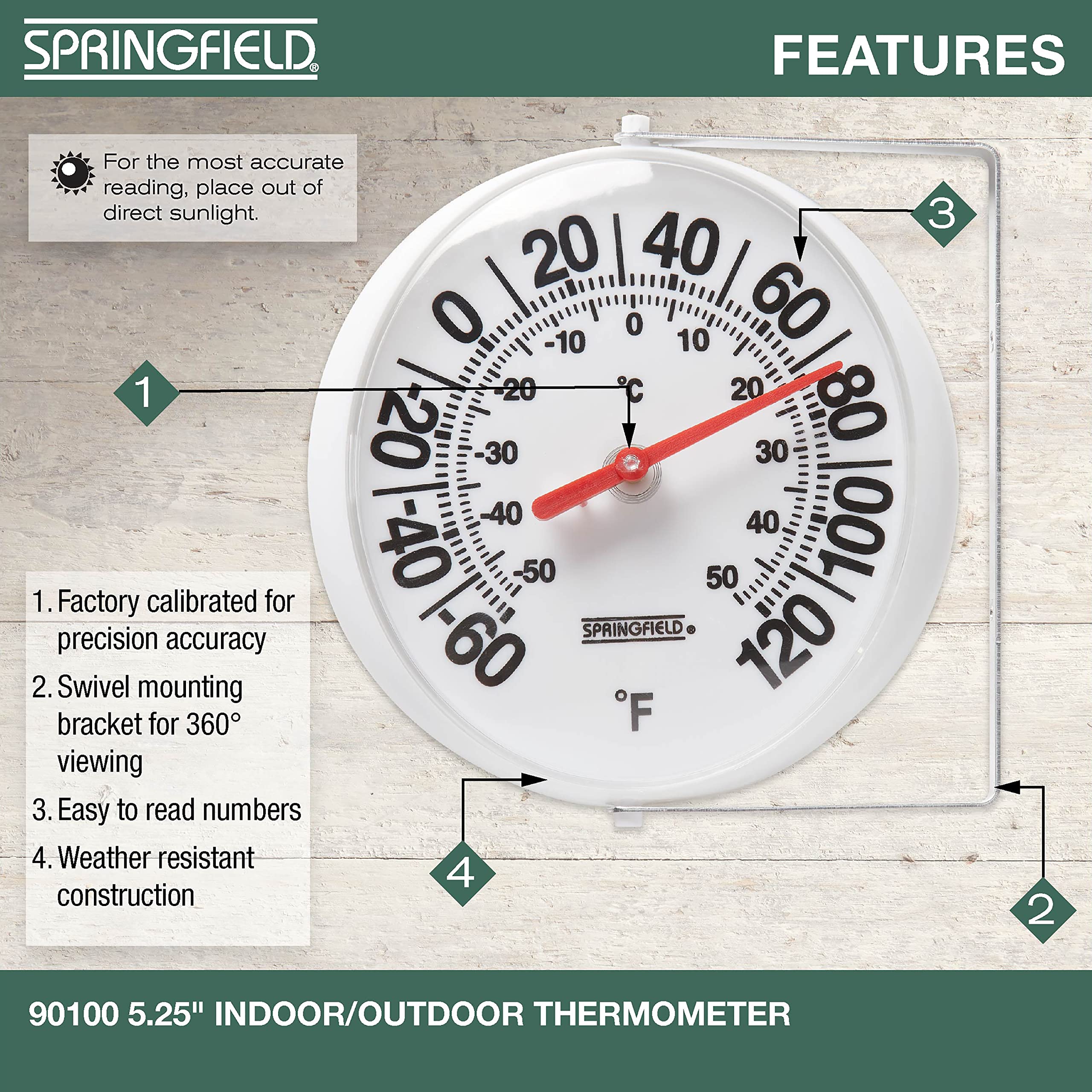 Springfield thermometer side view showing mounting bracket
