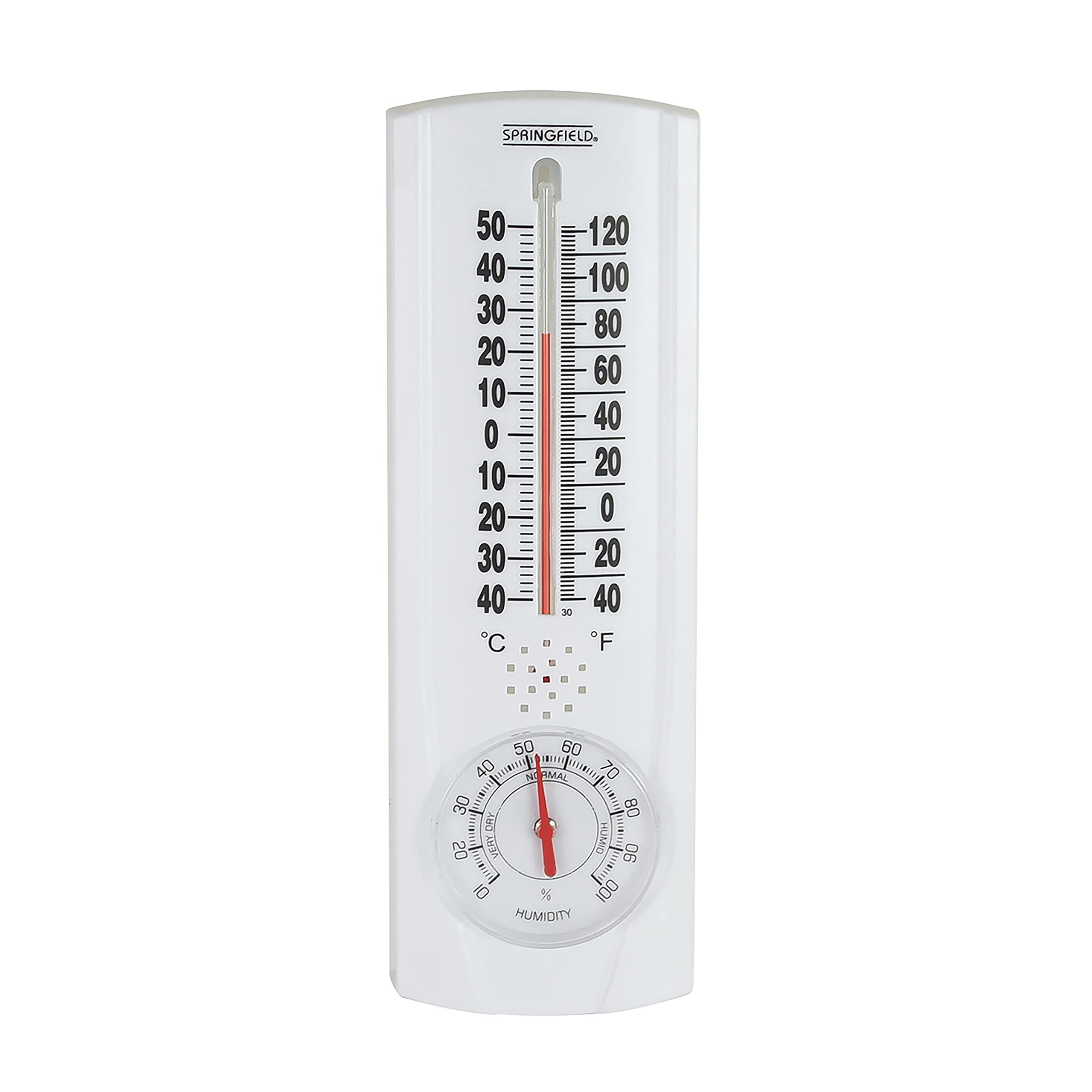 Springfield Vertical Thermometer and Hygrometer front view with white housing