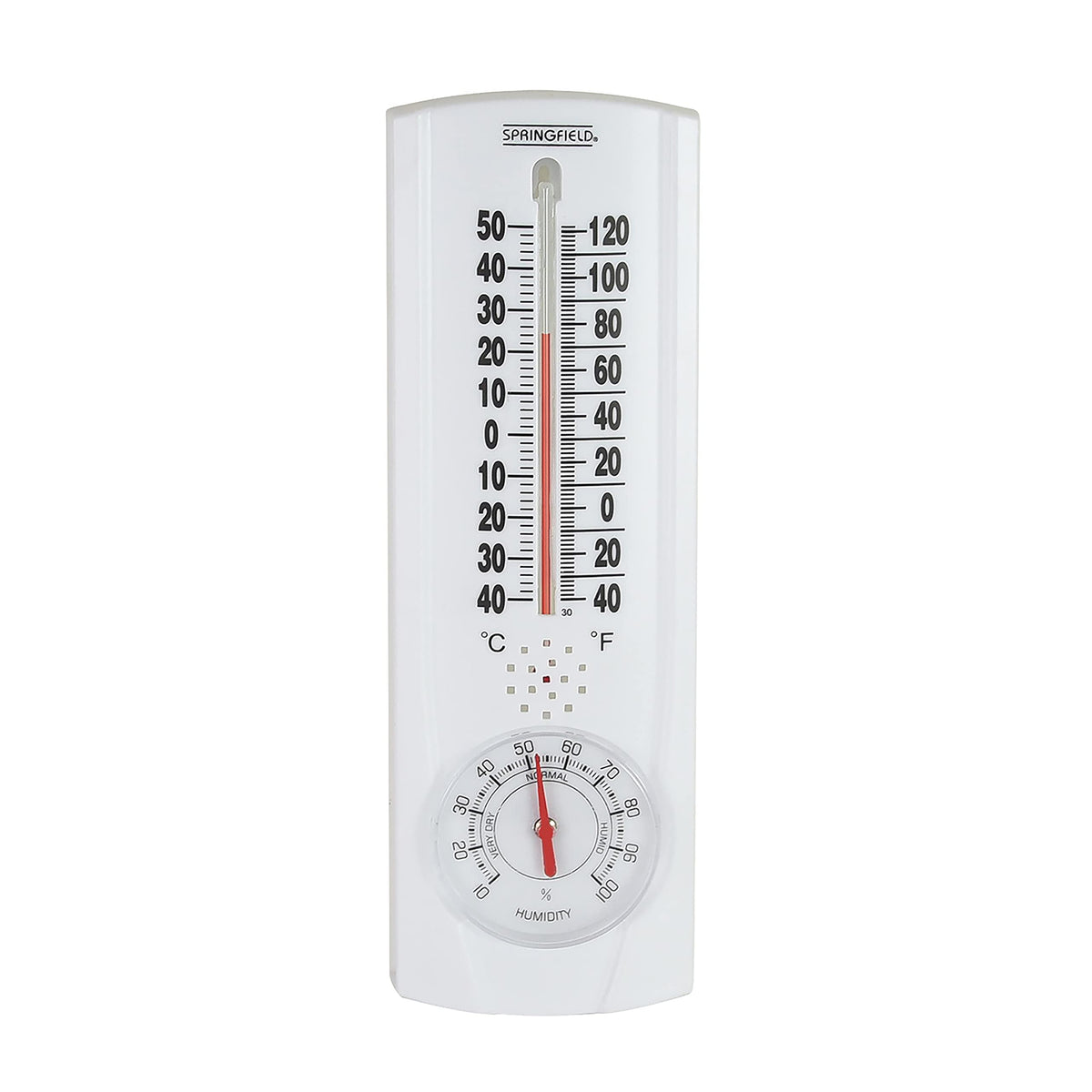 Springfield Vertical Thermometer and Hygrometer front view with white housing