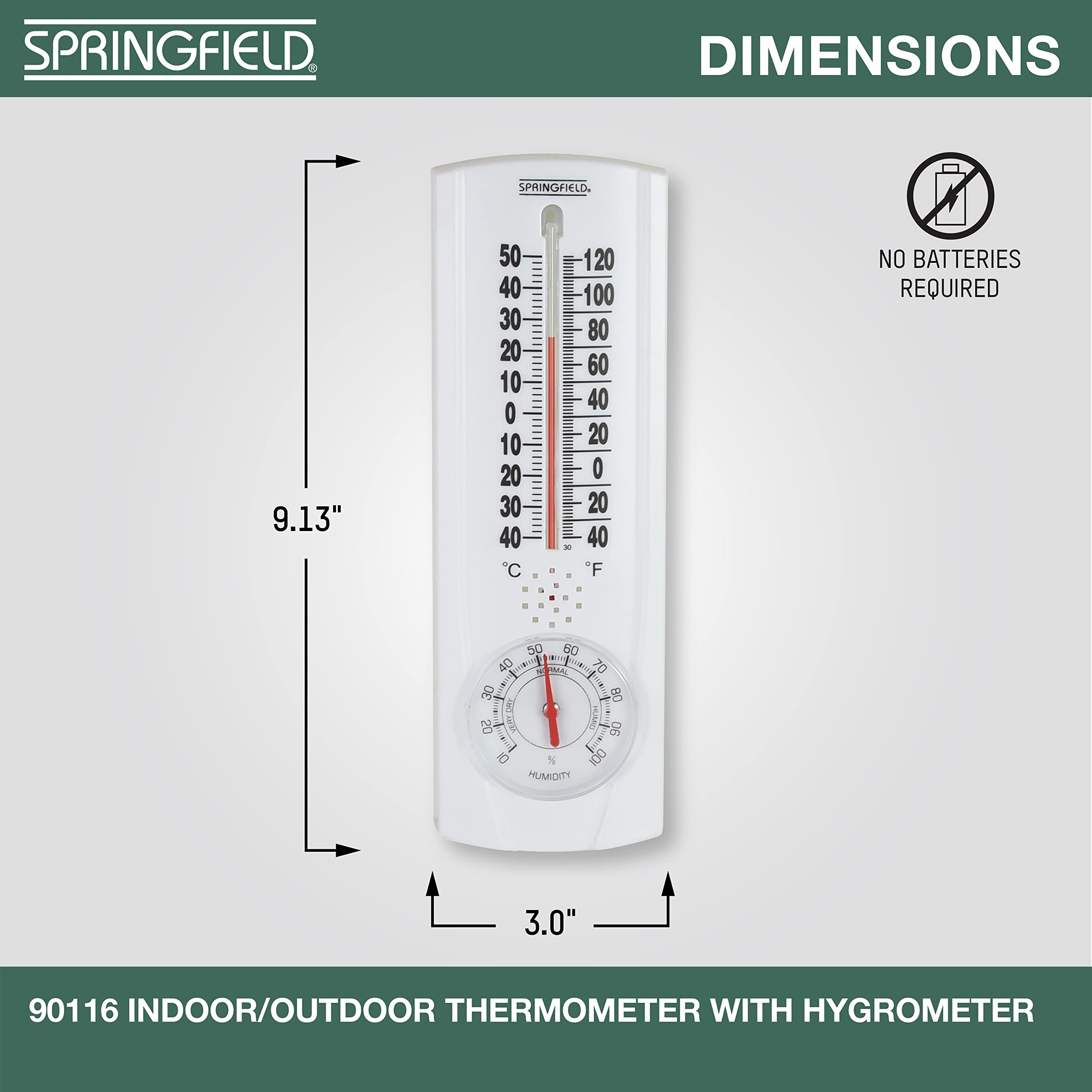Springfield Vertical Thermometer showing temperature and humidity readings
