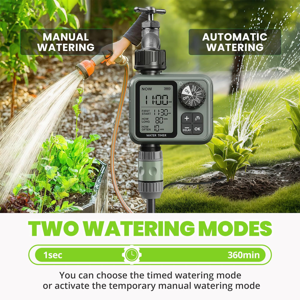 Sprinkler Timer next to garden hose in outdoor setting