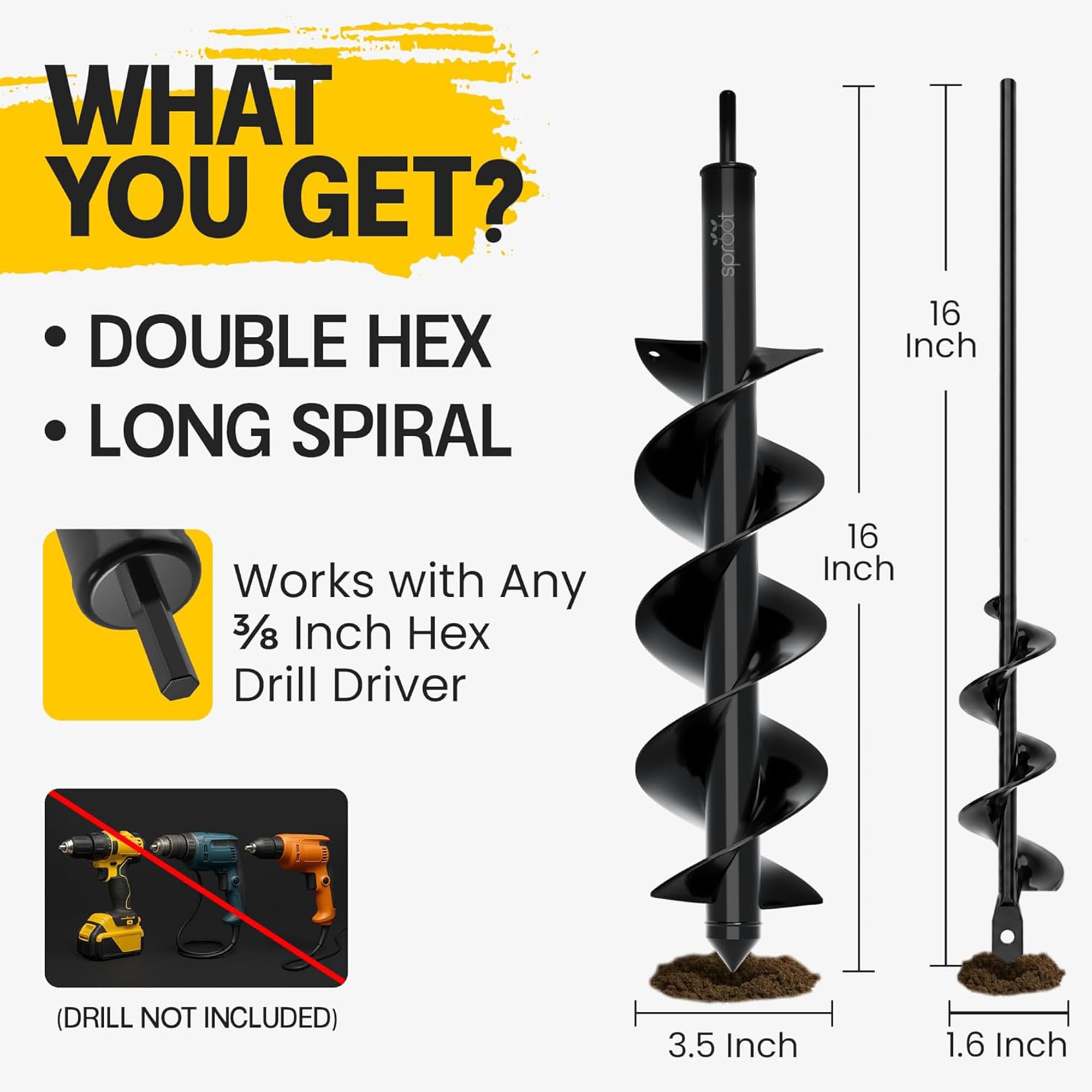 Sproot 1.6x16 inch auger drill bit close-up