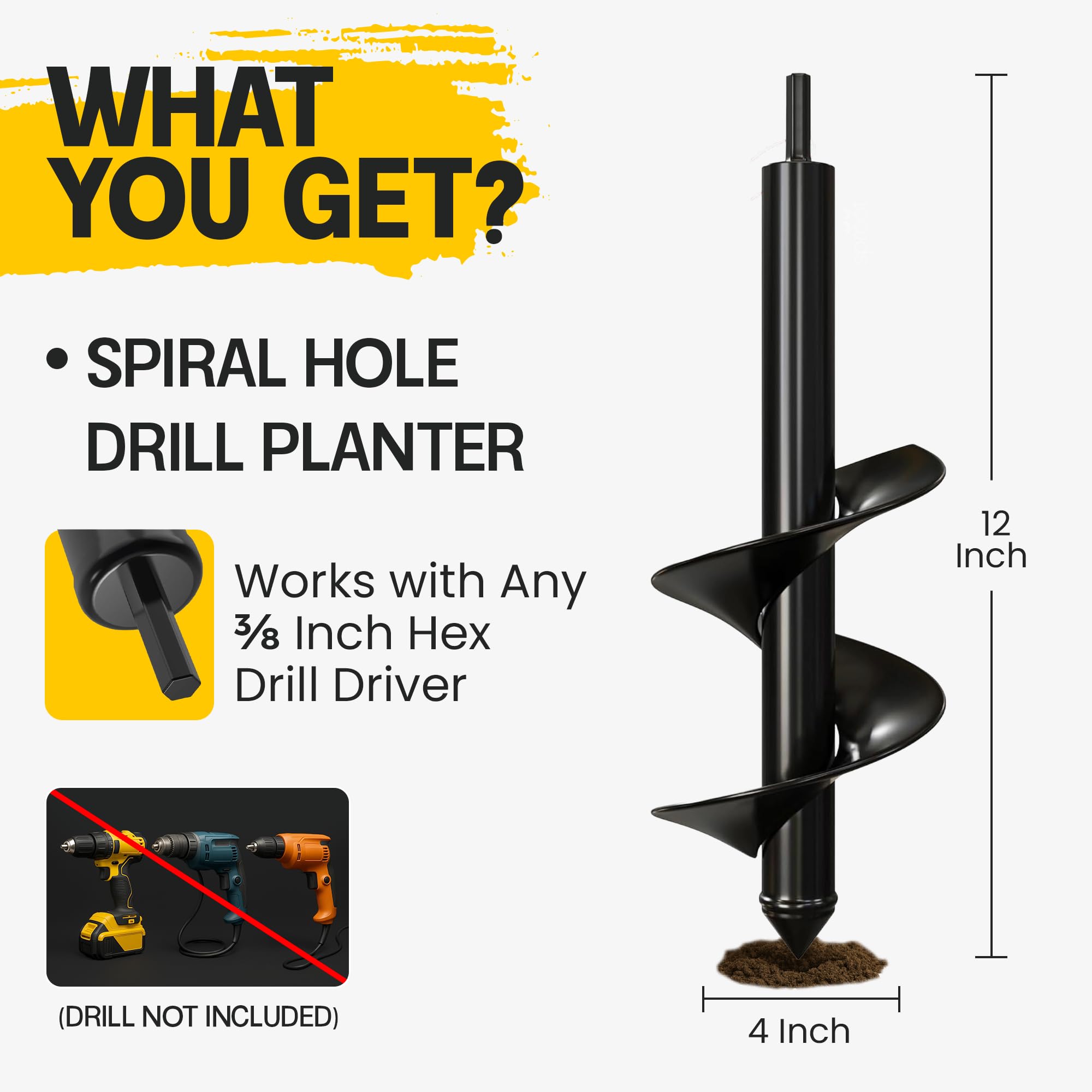 Sproot Garden Auger Drill Bit 4" x 12" with drill attachment