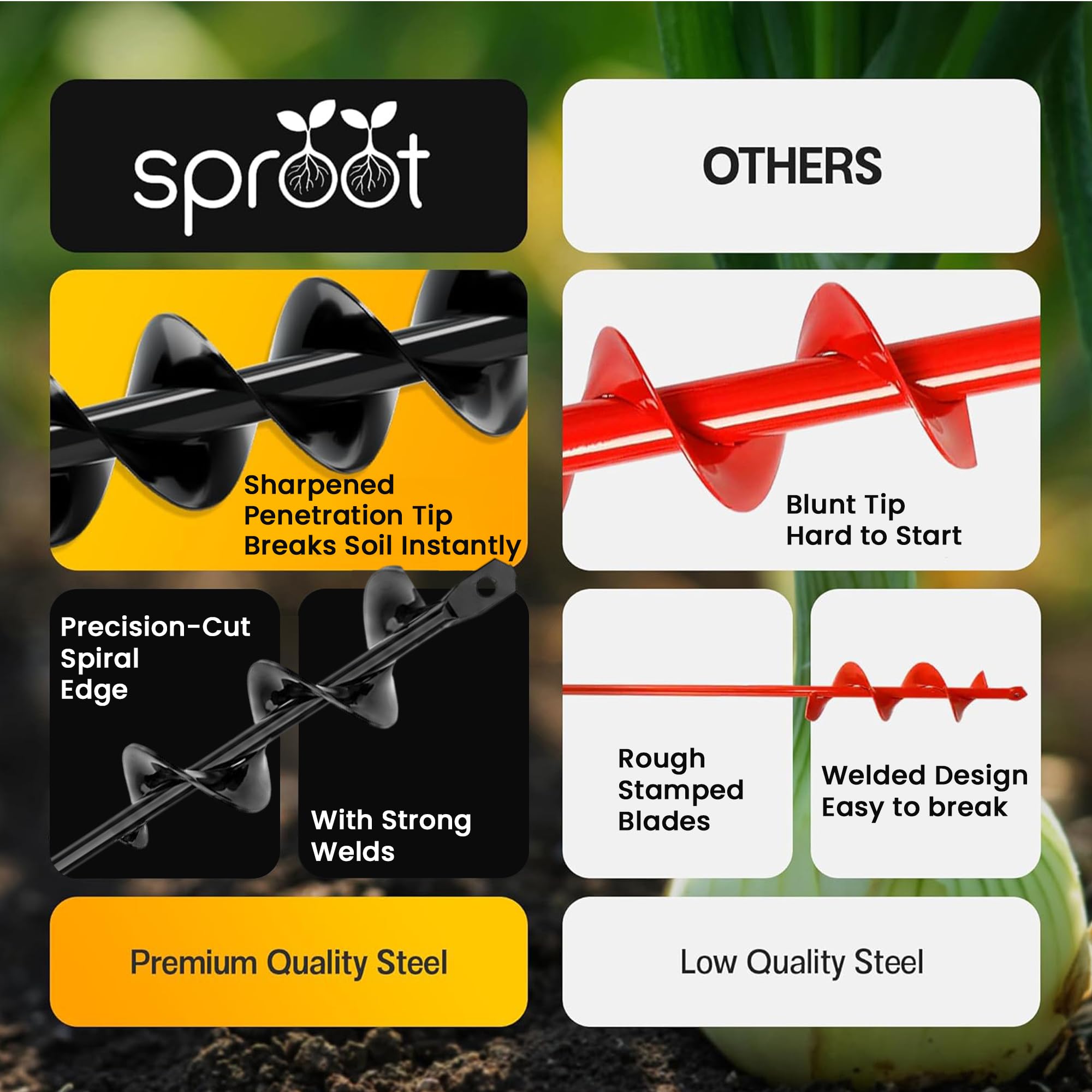Sproot garden auger drill bit on a workbench