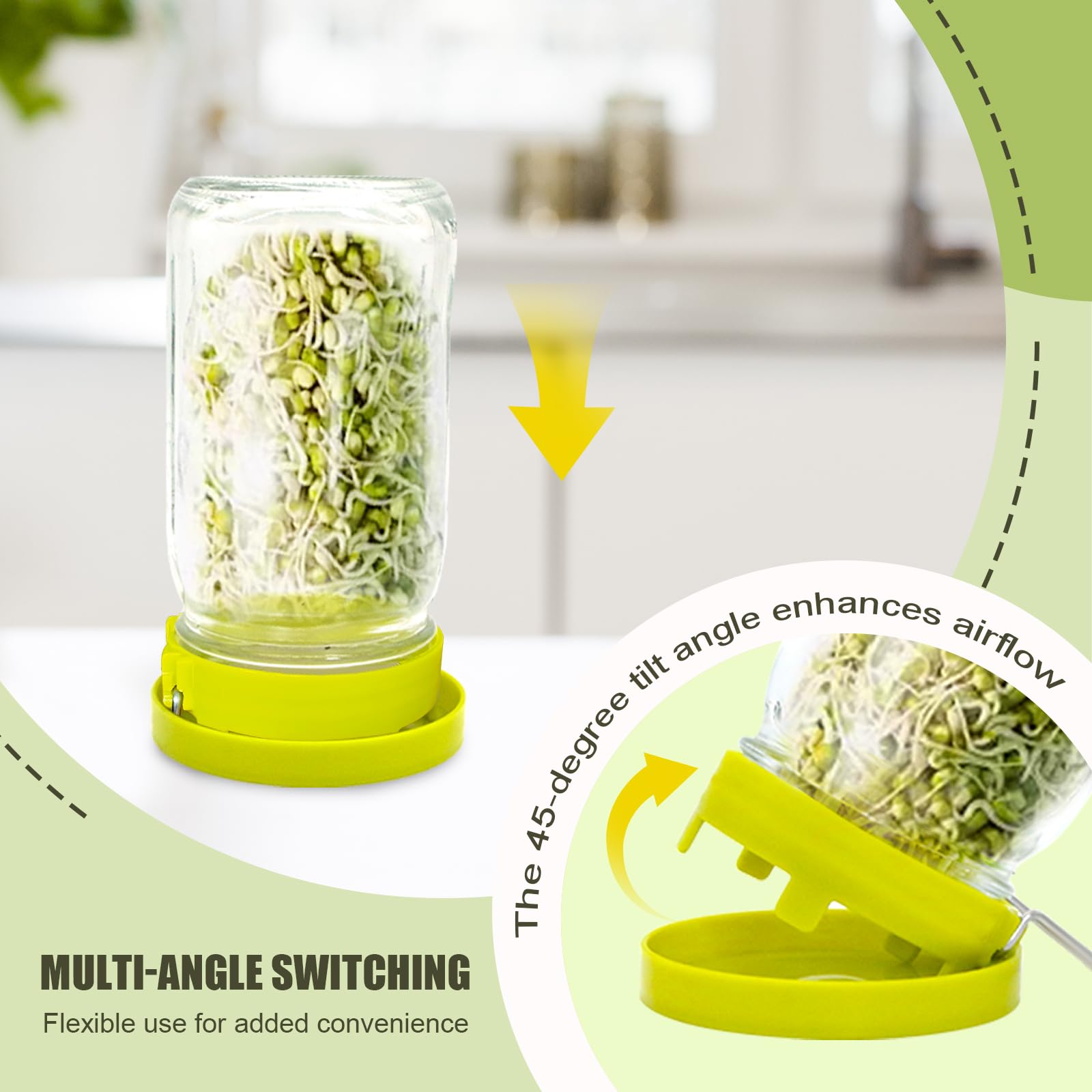 Sprouting lid attached to a wide mouth Mason jar