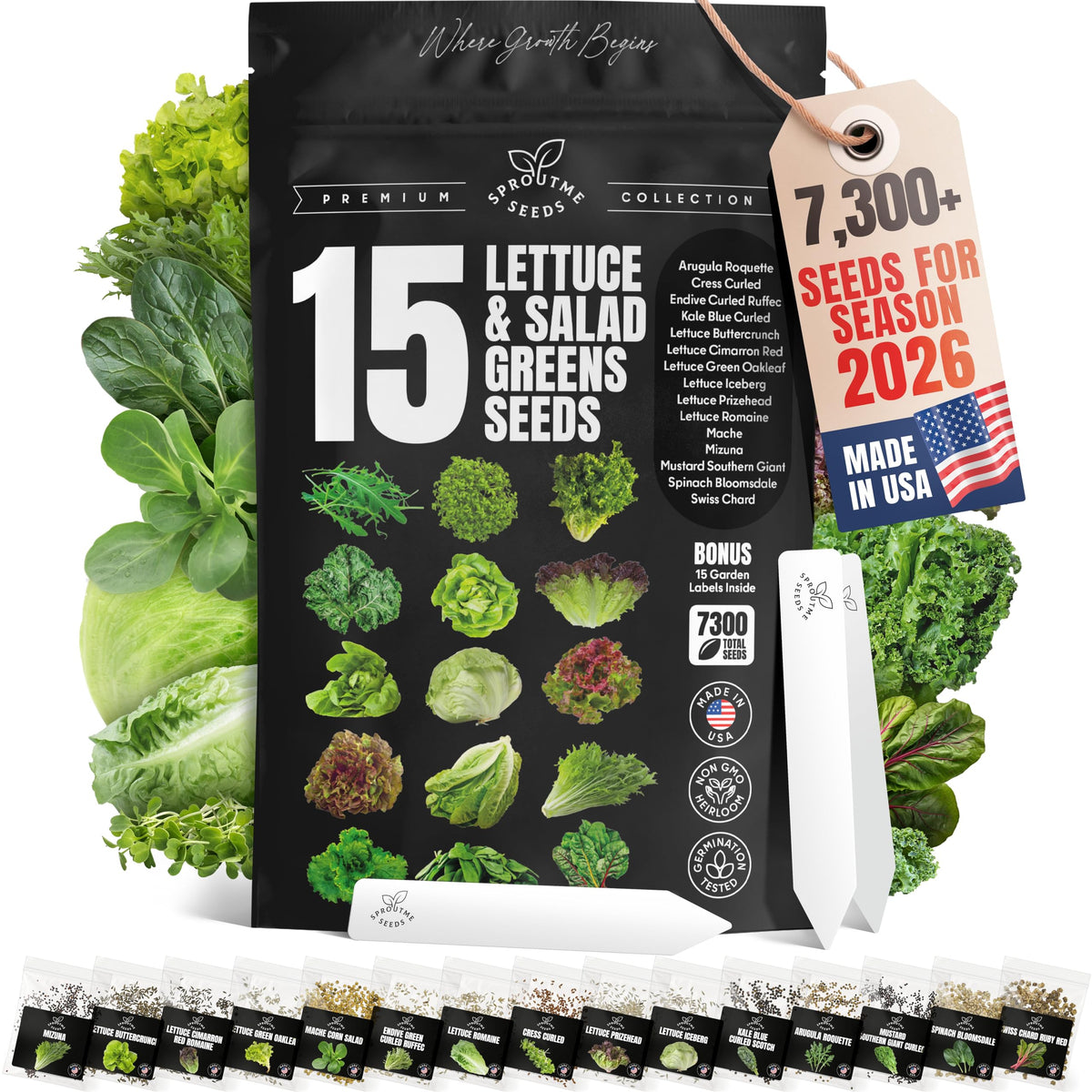 SPROUTME SEEDS Lettuce & Salad Greens Seeds Variety Pack front view