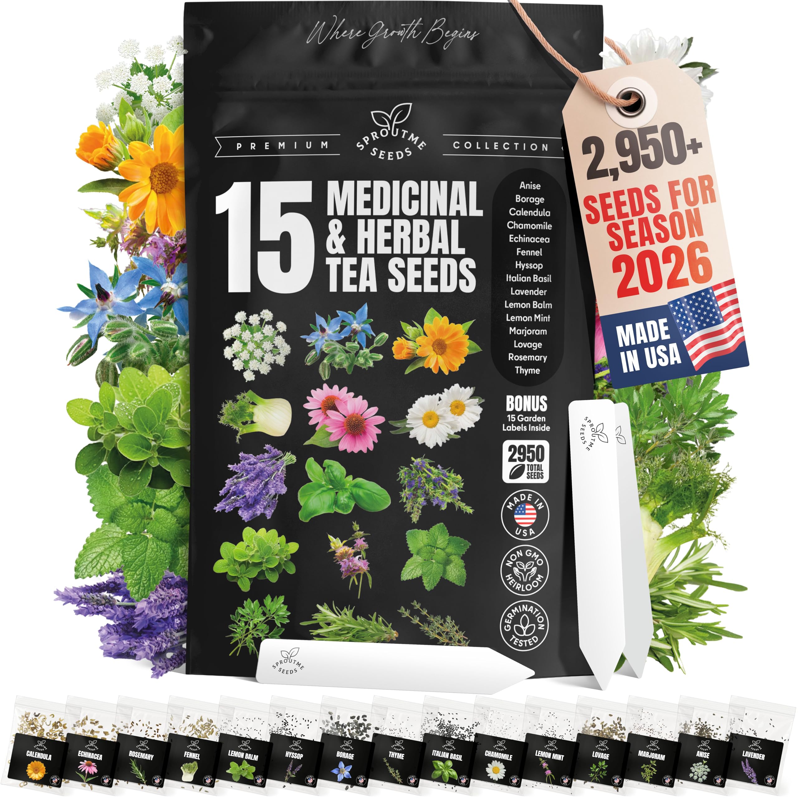 SPROUTME SEEDS Medicinal Herb Seeds Variety Pack front view