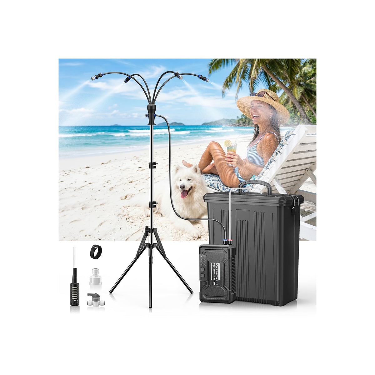 SprzAir Portable Misting System with 4-gallon tank and adjustable tripod