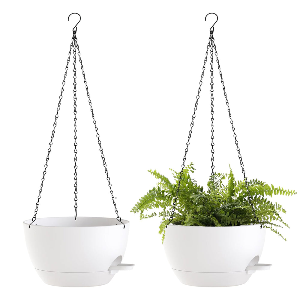 SQKH 12 Inch Self-Watering Hanging Basket front view in white