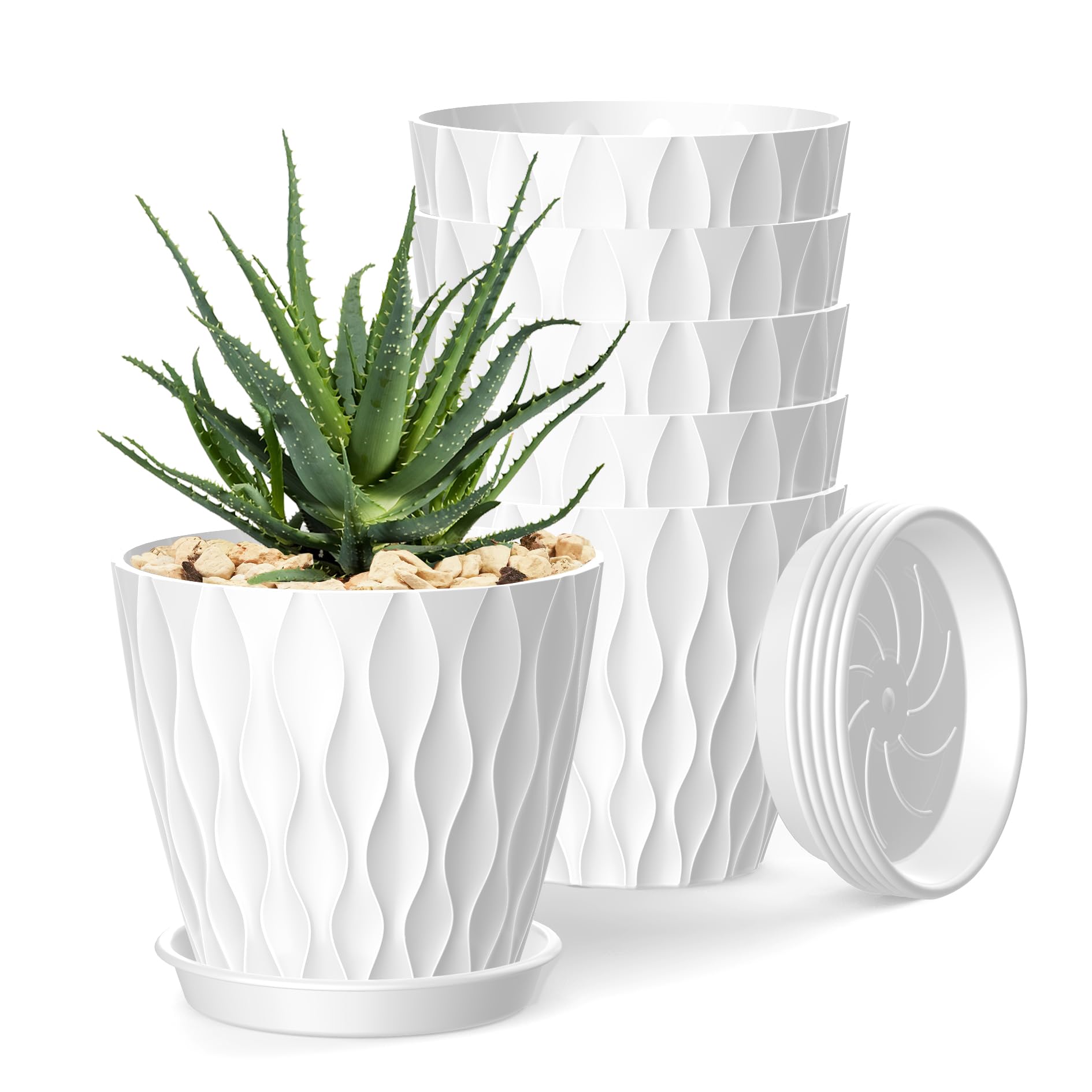 SQKH 4 Inch Indoor Plant Pot with drainage tray, white