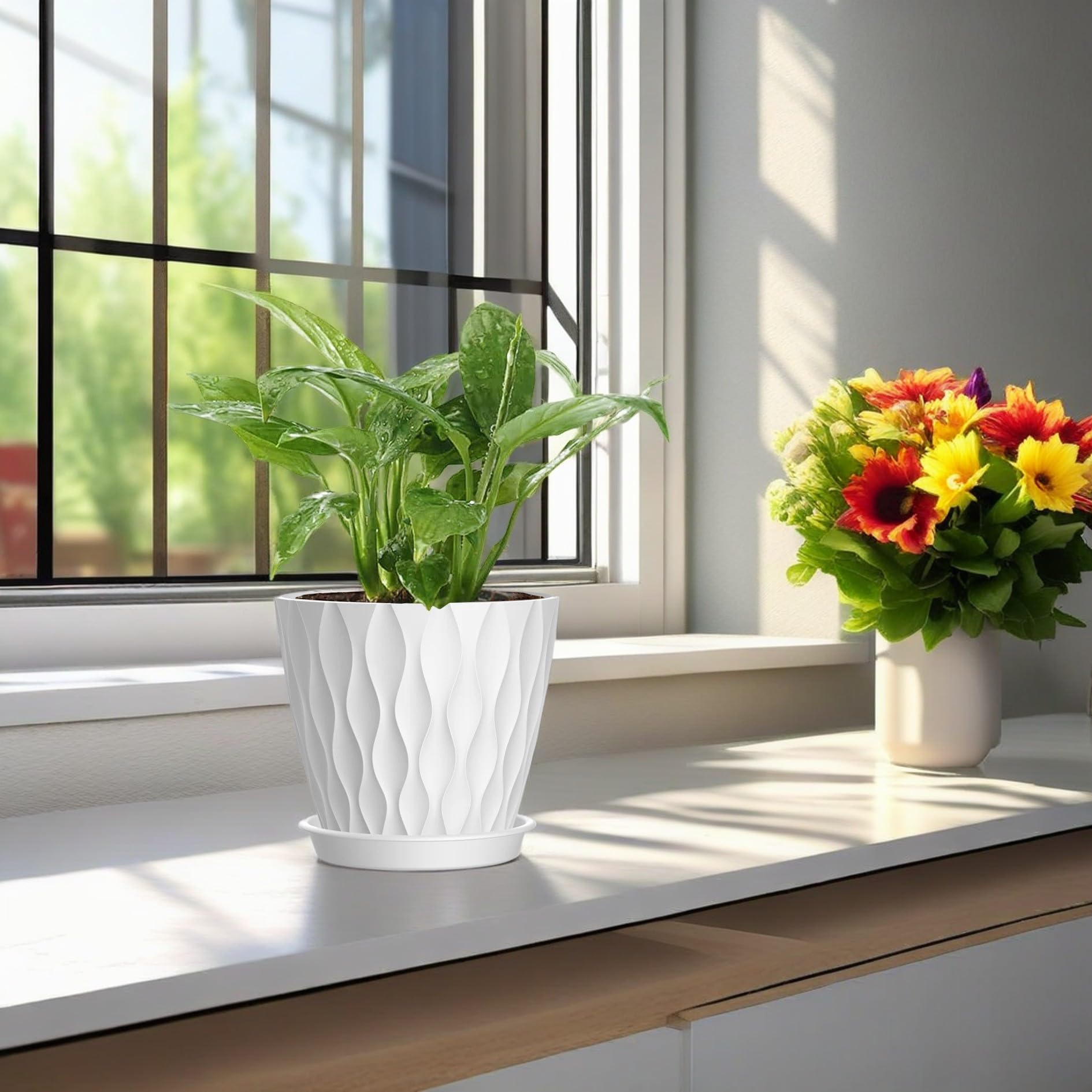 SQKH 4 Inch Plant Pots arranged on a windowsill