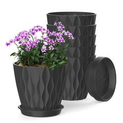 SQKH 6 Inch Indoor Plant Pot with drainage tray, black