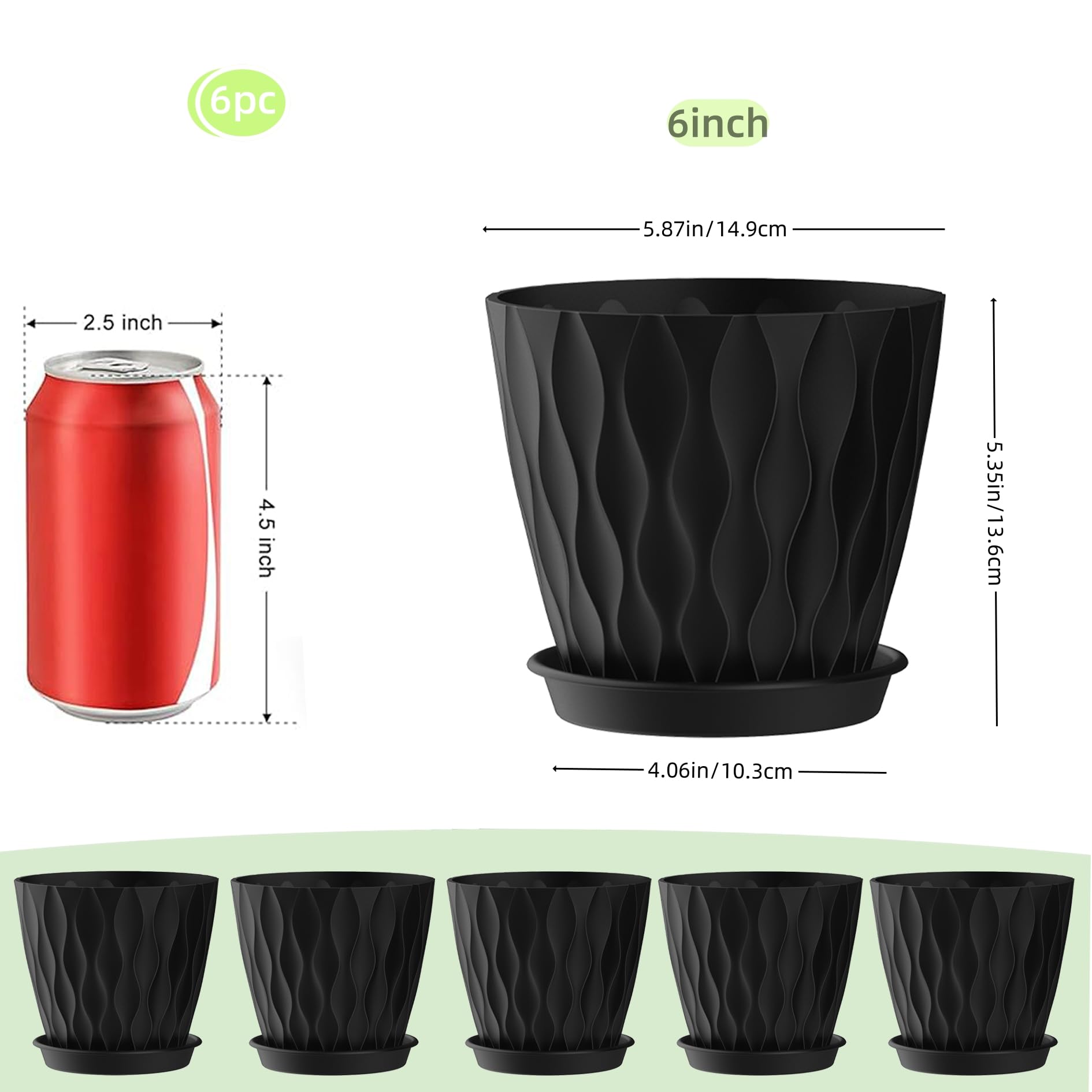 SQKH 6 Inch Indoor Plant Pots arranged on a windowsill