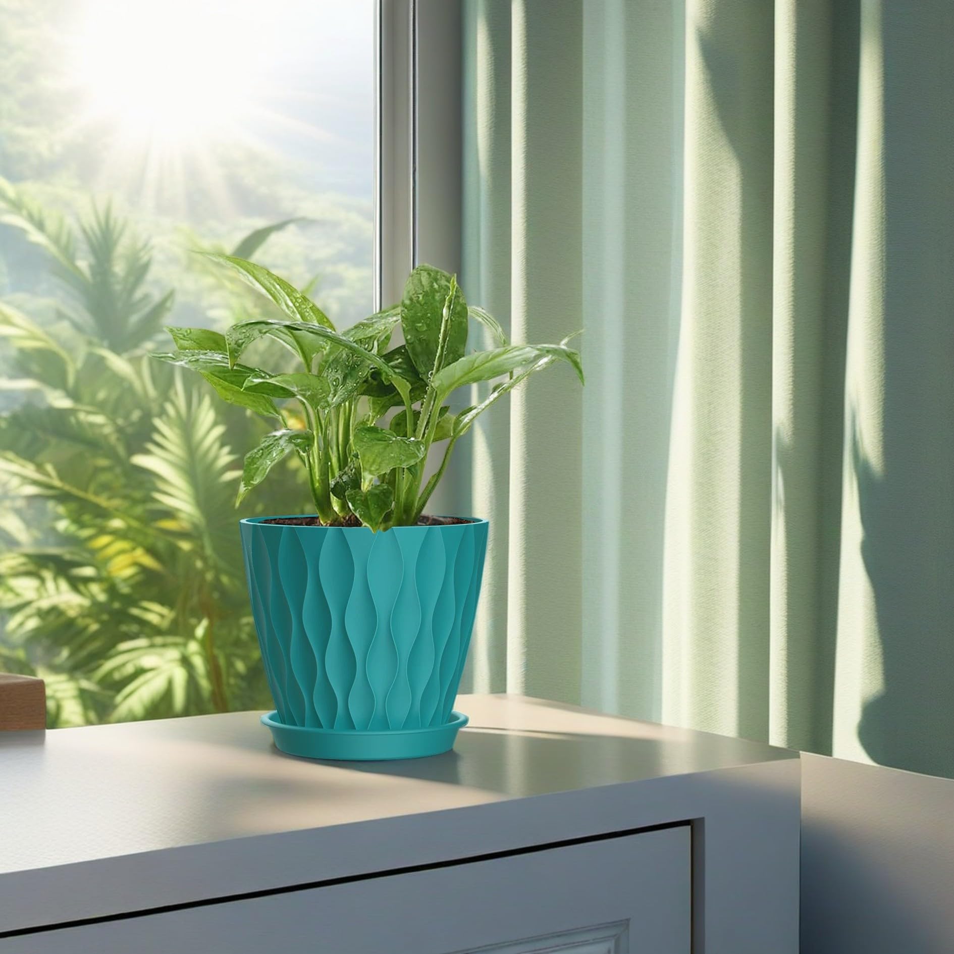 SQKH 6 Inch Plant Pot Blue-Green collection of 6 pots