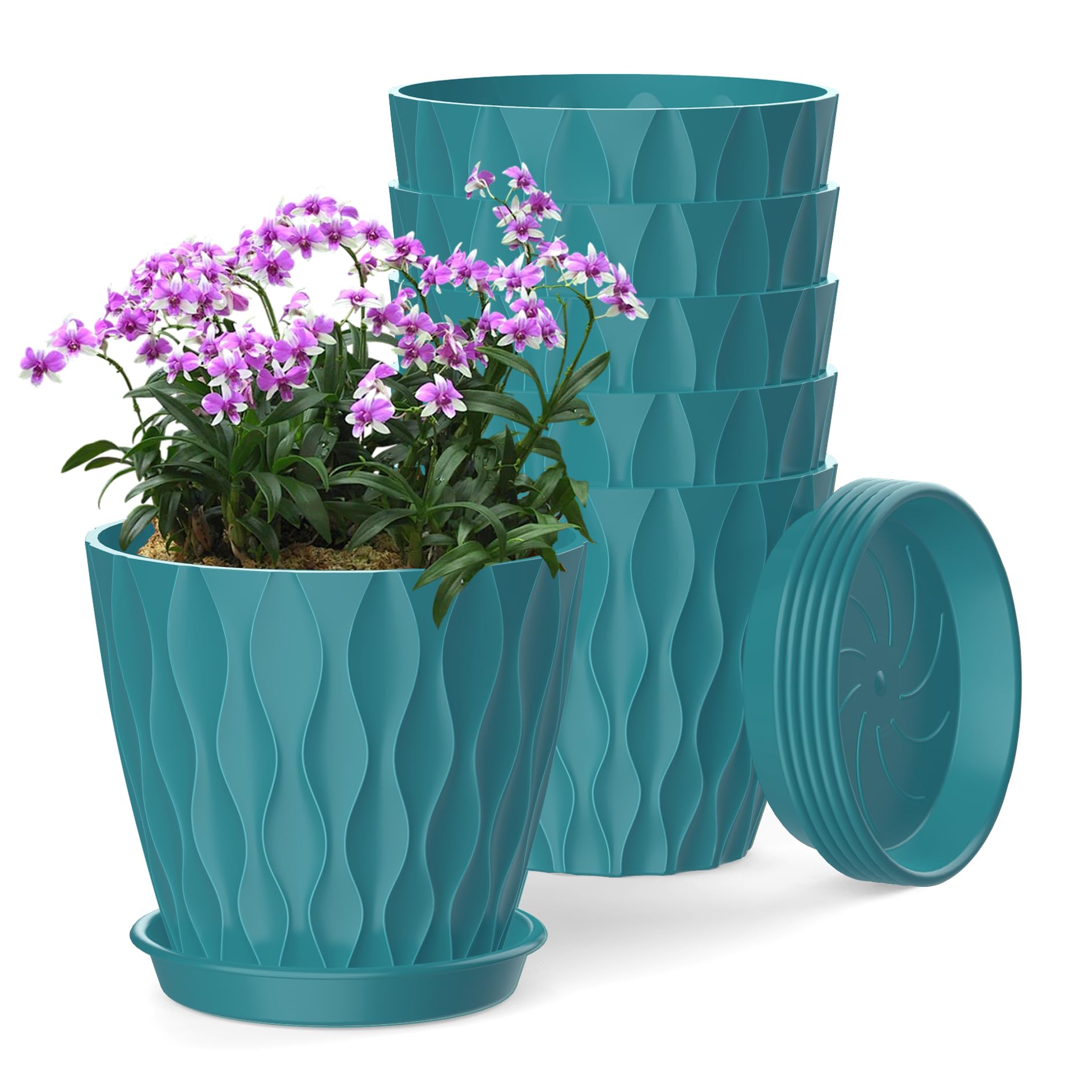 SQKH 6 Inch Plant Pot Blue-Green front view with drainage holes