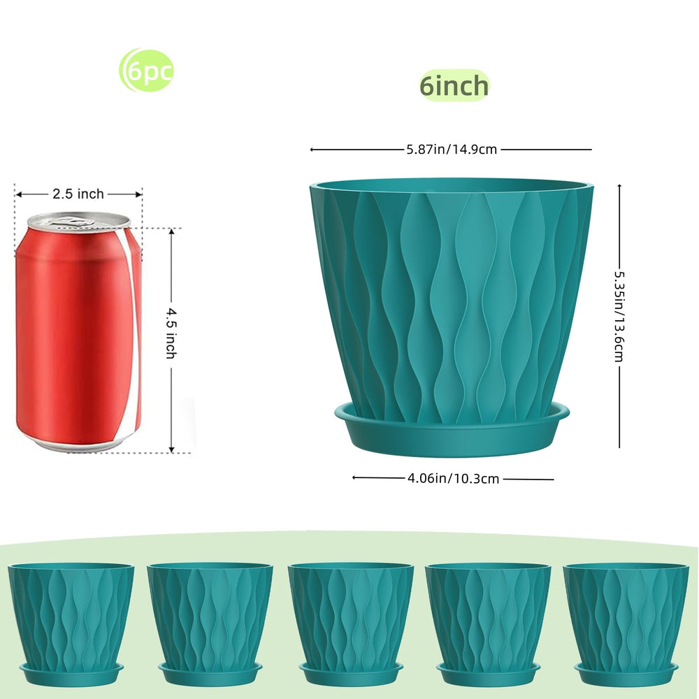 SQKH 6 Inch Plant Pot Blue-Green side view showing the tray