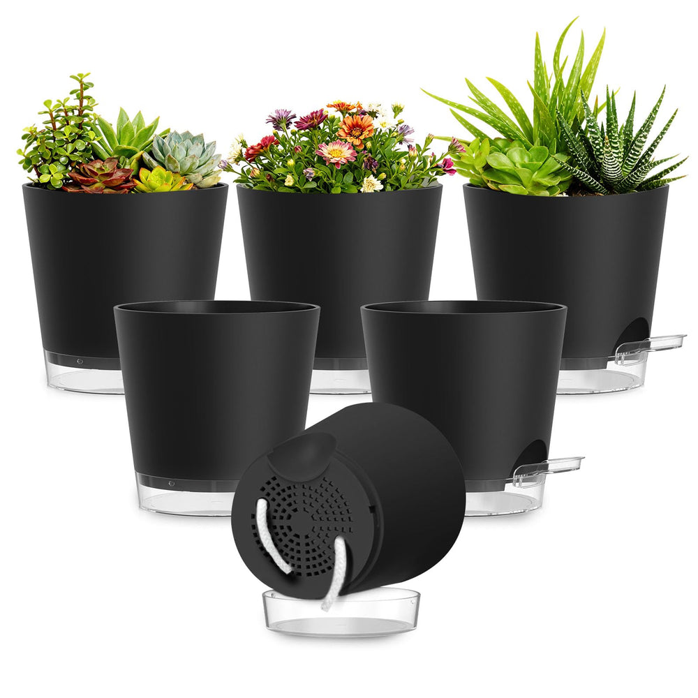 SQKH 6 Inch Self-Watering Pot black model with clear saucer