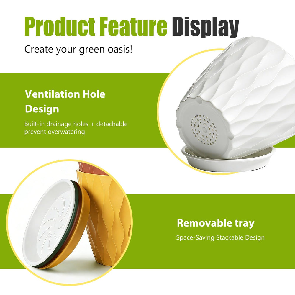 SQKH 8 Inch plant pots with trays for easy cleaning