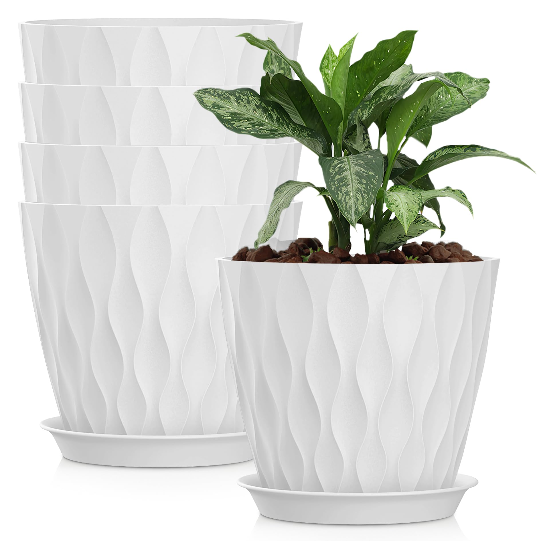 SQKH 8 Inch Plastic Plant Pot front view in white