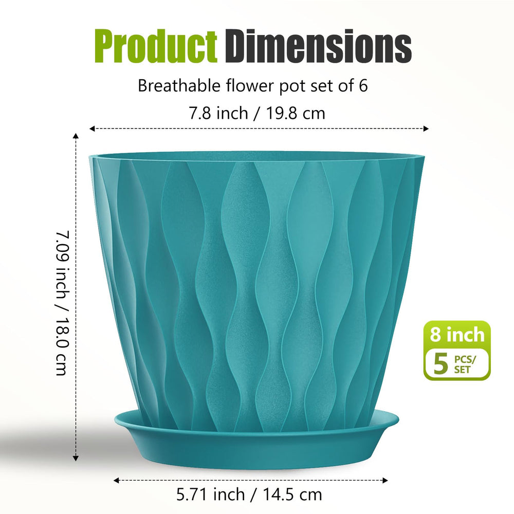 SQKH 8 Inch Plastic Plant Pot in blue-green with a succulent