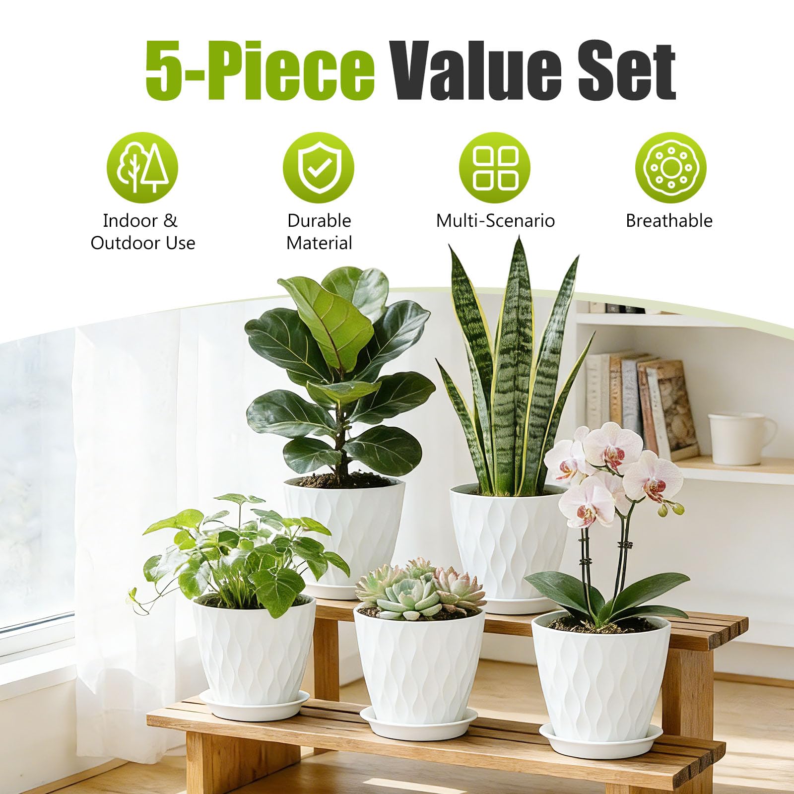 SQKH 8 Inch Plastic Plant Pot with saucer side view