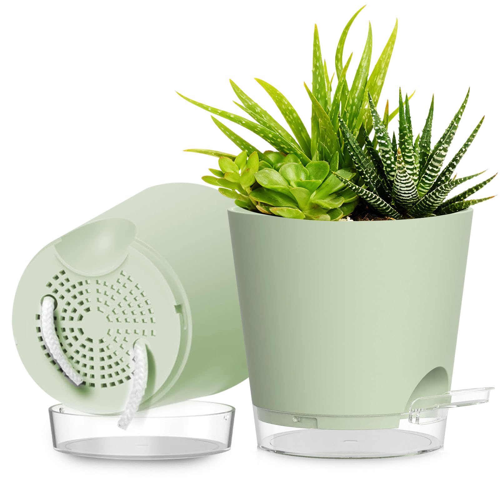 SQKH 8 Inch self-watering plant pot front view in green