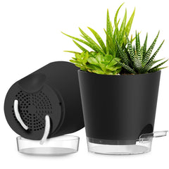 SQKH 8 Inch self-watering plant pots black front view