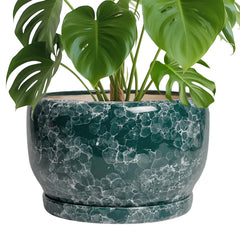 SQOWL 10 Inch ceramic plant pot with green gemstone finish