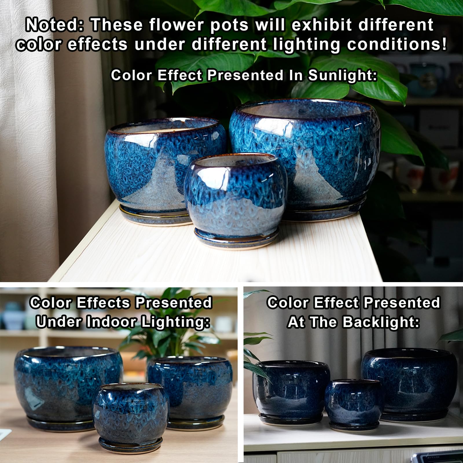 SQOWL 10 Inch Ceramic Planter Pot with drainage net included