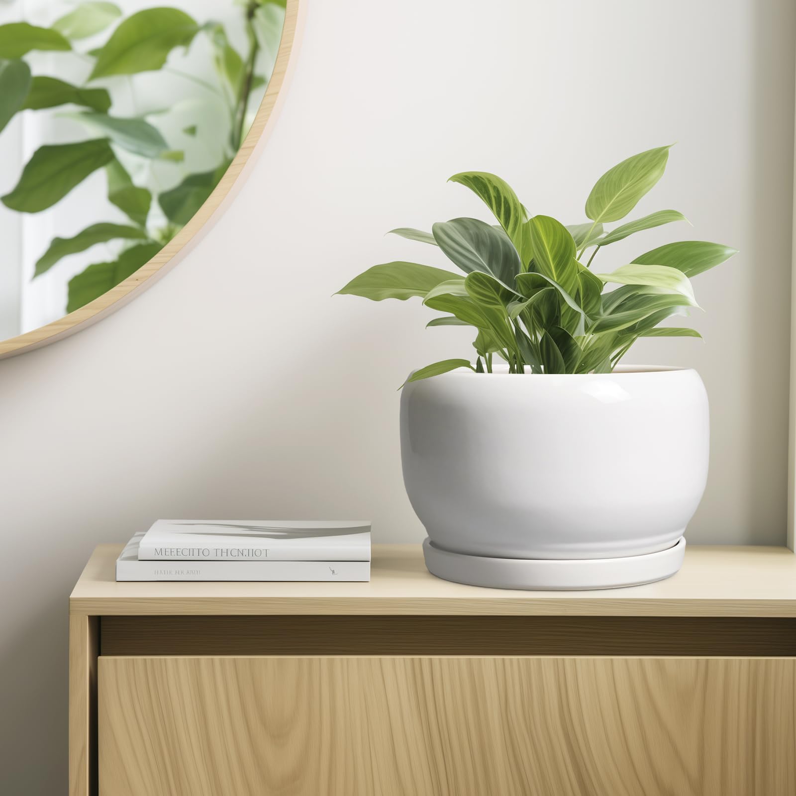SQOWL 10 Inch planter in a garden setting with flowers