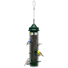Squirrel Buster Classic Bird Feeder front view in garden green