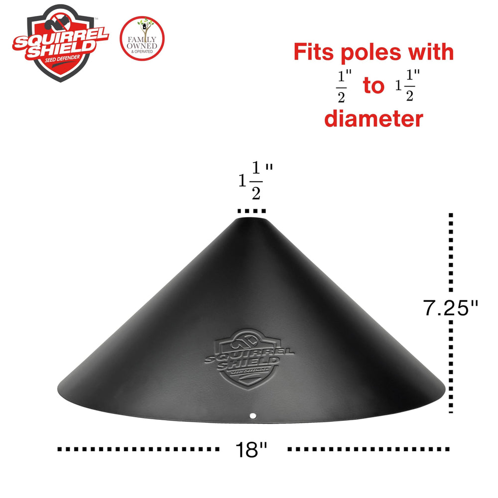 Squirrel Shield baffle mounted on a bird feeder pole