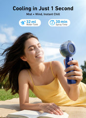 SSICAL misting fan in handheld mode with water spray