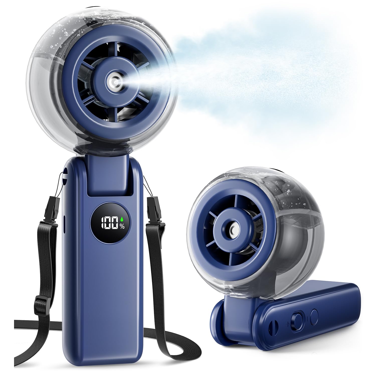 SSICAL Portable Handheld Misting Fan front view in blue