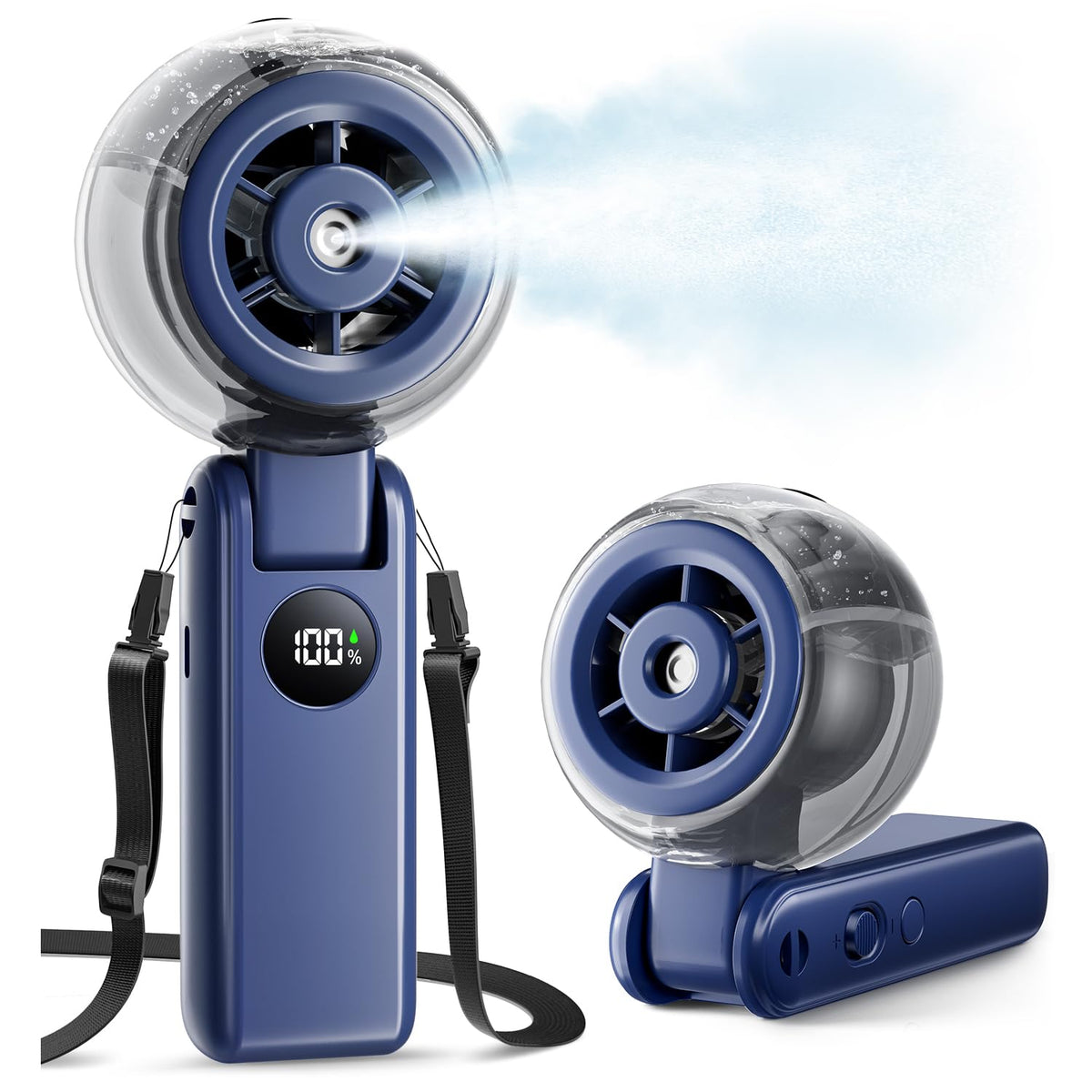 SSICAL Portable Handheld Misting Fan front view in blue