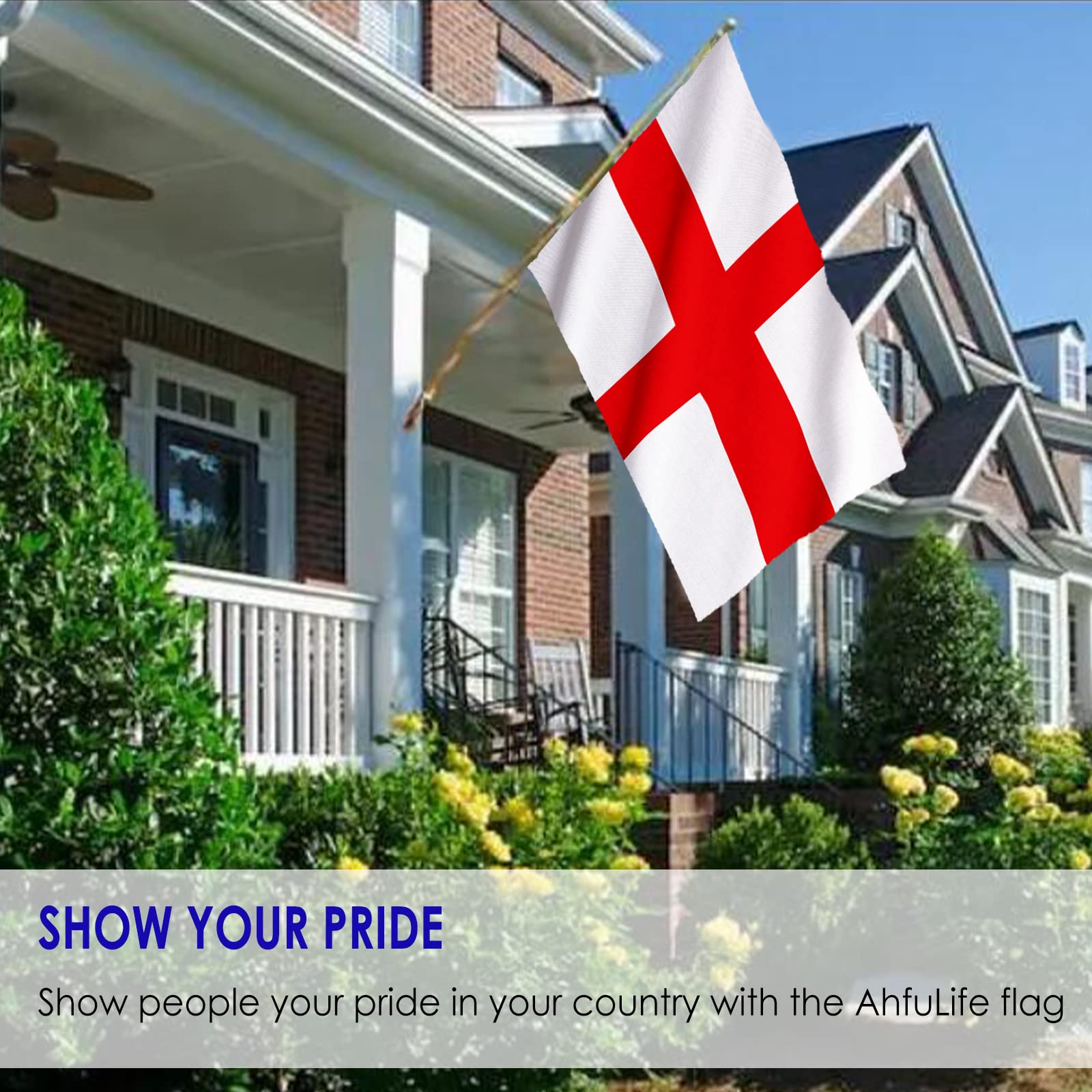 St George Flag with vibrant colors in a garden setting