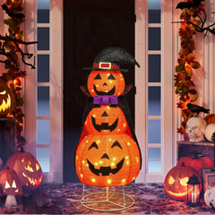 Stable pumpkin decoration secured with lawn stakes
