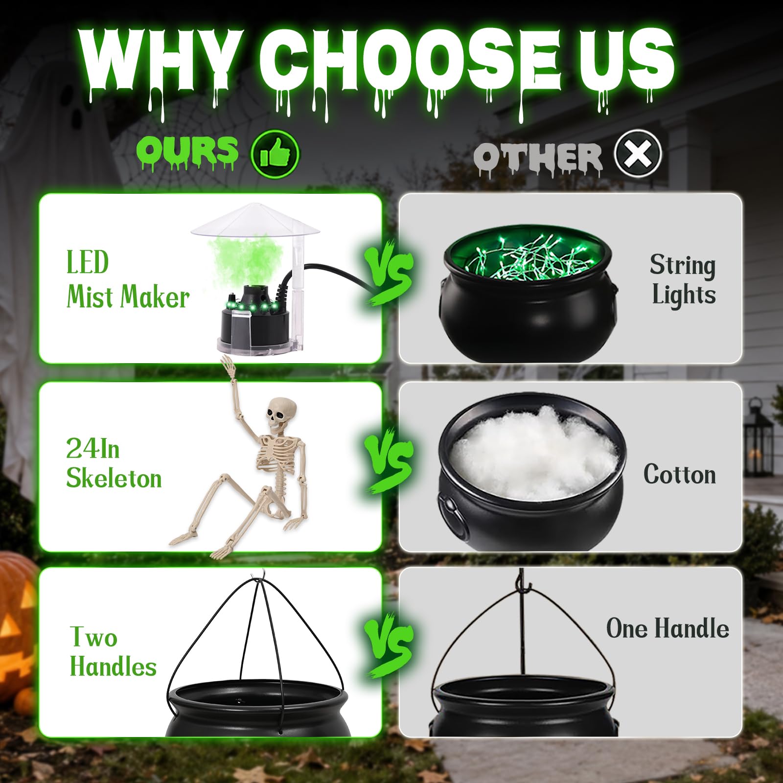 Stable tripod setup for the Halloween cauldron